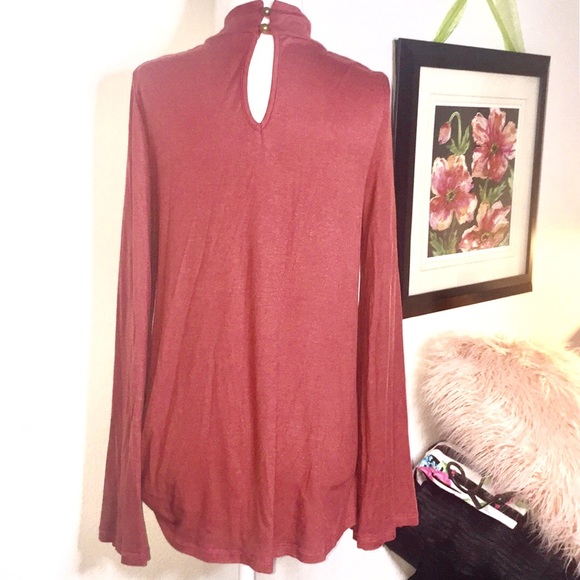 NWOT top- dress babydoll style V line choker collar long sleeve blouse - Picture 2 of 6